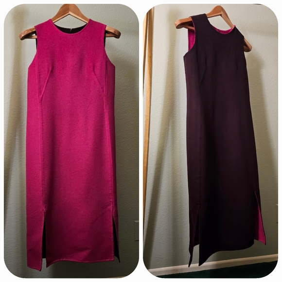Reversible 100% Cashmere Double Face Bicolor AKRIS Sheath Dress: pink eggplant - Picture 2 of 8